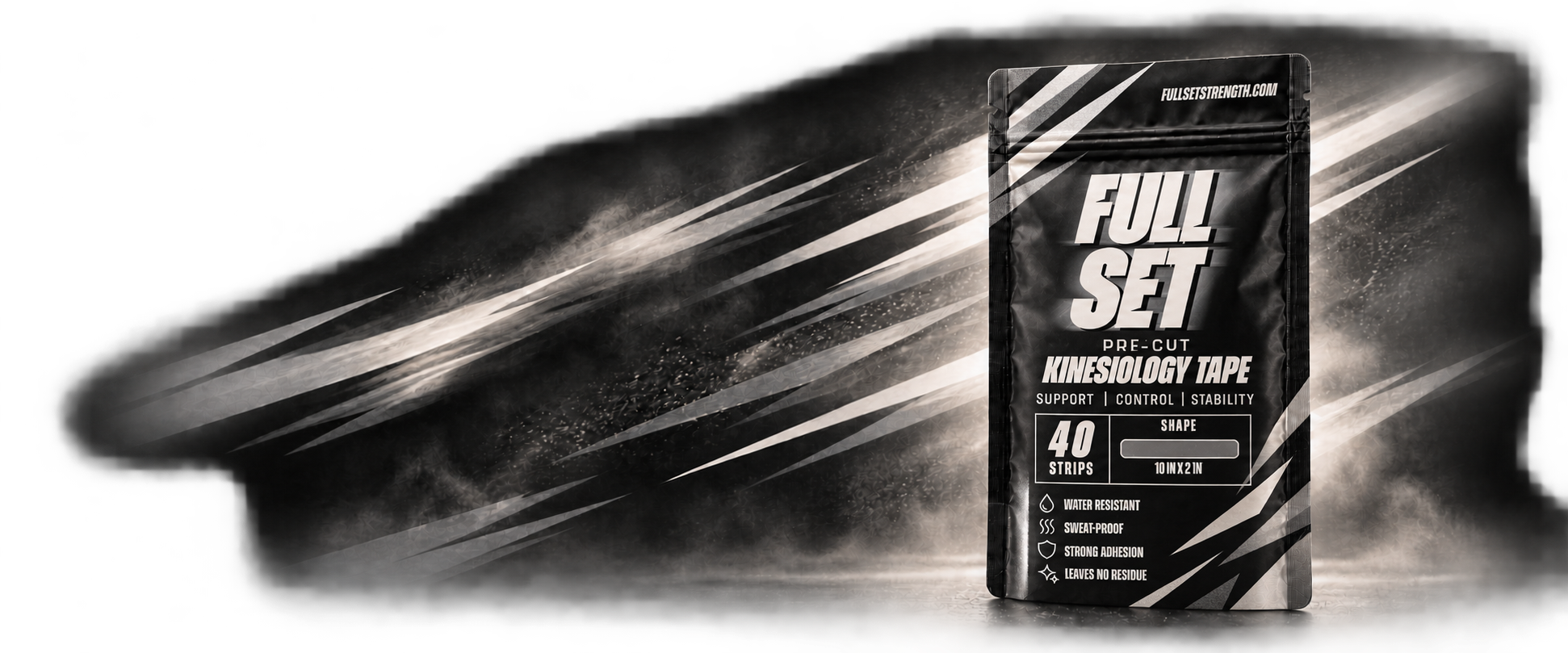 FullSet Strength Strength Tape pouch surrounded by high-speed motion streaks
